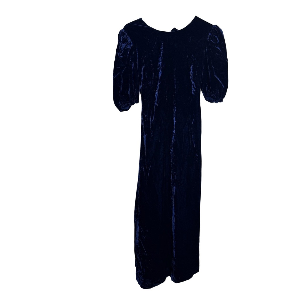 Bardot Velvet Dress Womens Small‎ Blue Puff Sleeve Open Back Midi Party Cocktail